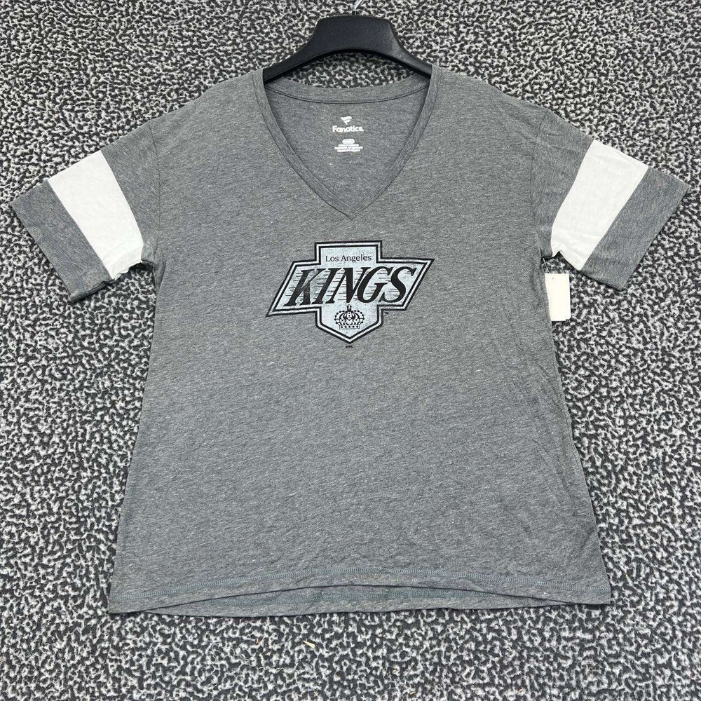Los Angeles LA Kings Shirt Women Medium‎ Gray Fanatics Short Sleeve V-Neck New M